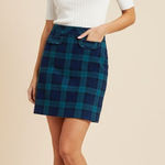 Talbots  2Petite 28” velvet A-line blue green plaid mini skirt Black Watch tartan Photo 0