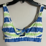 Aerie Blue & Green Striped Scoop Bikini Top Size Small Tie Front Beach Summer Photo 0
