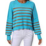 Free People  Blue Striped Oversized Knit Sweater Pullover Long Sleeve Sz Small Photo 0