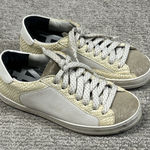 P448  John Low Top Snake Gold Sneakers Shoes Womens 37 US 6.5 7 Suede Glitter Photo 0