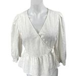 Madewell White Floral Embroidered Eyelet Balloon Puff Sleeve Peplum Blouse Top M Photo 0