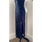 Donna Morgan Navy Blue Sequin V-Neck Midi Dress Womens Size 2 Formal Slit Photo 8
