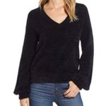 Halogen Black Fuzzy Knit V-Neck Sweater Photo 0