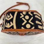Island Imports Inc | Leather & Fabric Crossbody Hard Case Octogonal Handbag Brown Photo 9