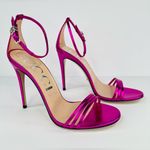 Gucci  Pink Metallic Leather Ankle Strap GG Crystal Logo Heel Sandals Sze EU 40 Photo 10