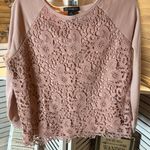 Adrianna Papell  Dusty Pink Sweatshirt With Lace Front Photo 1