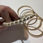 Set of 5 Stackable Bangles Gold Tone Rhinestone Pearl Embellished Photo 3