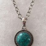 Sterling Silver BARSE Turquoise  Link Necklace With Rope Accent Around Pendant Photo 3