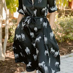 ZARA [] Black Zebra Novelty Print Belted Shirt Dress Midi Blogger Fave Sz Large L Photo 0