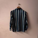 Vintage Hunter Green|Cream|Navy Striped Satin Button Down Blouse GUC Size S Photo 9