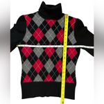 Apt. 9  100% Cashmere Turtleneck Sweater Black Red Argyle Womens Large Photo 3