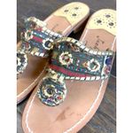 Jack Rogers Navajo Hamptons Thong Sandals Whipstitch Paisley Gold 7.5 or 7 RARE Photo 2