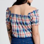Modcloth JCrew Smocked Cotton Crop Top Summer Madras Plaid Checkered Orange Blue S Photo 1