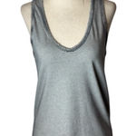 AMO Tank‎ Top Women Small Blue White Cotton Striped Distressed V Neck Preppy Photo 0