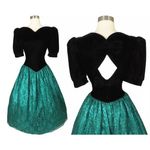 Gunne Sax Vintage 80s  Black Velvet Green‎ Lace Full Skirt Prom Gown Party Dress Photo 3