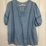 Lucky Brand Moon River Blue Puff Sleeve Boho Blouse Size L Photo 0