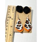 Leopard Print Vegan Leather Dangle & Rose Stud Earrings‎ Orange & Black 2 Pairs Black Photo 4
