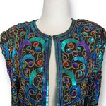 Scala Vintage Black and Blue Sequin Embellished Crop Blouse / Trophy Jacket Photo 9