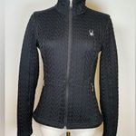Spyder Black Cable Knit Full Zip Fleece Lined Sweater Jacket Women’s Size XS Photo 3