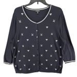 Talbots Cardigan Sweater 2XL Blue Embroidered Tennis Preppy Resort Lightweight Photo 0