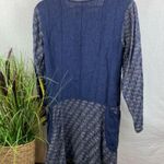 Flax Blue 100% Linen Long Sleeve Two Tone Tunic Top P Photo 1
