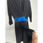 Laundry by Shelli Segal Black Jersey Wrap Dress Blue Buckles Office Siren Photo 4