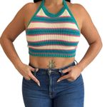 ZARA Knit Striped Halter Crop Top Multicolor Open Back Tie Size M Summer Y2K Photo 0