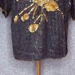 Vintage In Fashions Black Gold Sequin Beaded Silk Top Blouse Women Large Photo 2