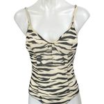 LOVE Stories Cece Cream Black Zebra Animal Print Sleeveless Bodysuit Tank Top S Photo 0