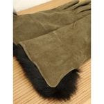 VTG Rabbit Fur Cuff Gloves Ladies Women Size 6.5 Green Leather Black Mob Wife Photo 4