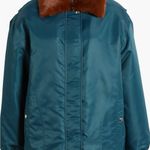 BLANK NYC  Teal Bomber Jacket with Brown Faux Fur Collar Photo 1