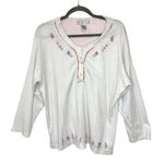 Earth Angels Vintage Floral Embroidered Cottagecore Henley Top L Soft Knit Photo 0