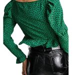 Topshop Heart Print Tea Blouse Mid Green Photo 2