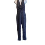 Harlyn XS Navy Pink Metallic Halter Cowl Neck Jumpsuit Glam Party Dressy NYE NWT Blue Photo 3