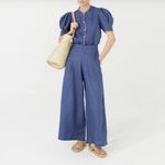 Lanthropy Culotte Linen Pant Deep Blue Lagenlook Size Small Photo 2