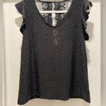 SheIn Black Eyelet V-Neck Blouse With Ruffle Short Sleeves & Lace Back Closure Photo 4
