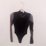 Maniere De Voir Bodysuit Sheer Brown Velvet Top Long Sleeves Photo 3