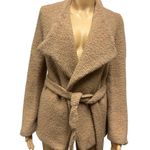 Lush Clothing Lush Wool Blend Fully Lined Tan Open Front Tie Belted Waist Coat Womens Small Photo 5