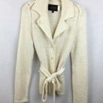 Cassin 100% Linen Ivory Woven Long Sleeve Belted Cardigan Sweater M Size M Photo 3