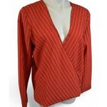 BCBGMAXAZRIA  Blouse Size M Rust Red Stripe V-Neck Wrap Front Long Sleeve Top Photo 0