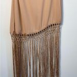 Lulus Lulu’s Love at Dusk Tan One-Shoulder Asymmetrical Fringe Midi Dress Medium NWT Photo 7