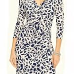 Ralph Lauren Lauren Blue & White Patterned V Neck Sheath Dress Photo 0