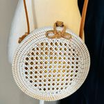 Anthropologie Rattan Circle Crossbody Bag, White/Cream/Brown, Classic Chic Photo 3