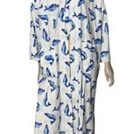 Women’s Size M White Blue Koi Fish Block Printed Long Cotton Belted Kimono Robe Size M Photo 2