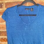 Tahari  Navy Blue Linen Short Sleeve V-Neck Top Women's Size Small Photo 1