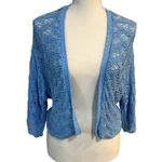 Chico's Chico’s Linen Blend Blue Crochet Lace Open Crop Cardigan Sz 00/XS Photo 0