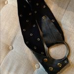 John Stavros Chunky Black Leather Gold Studded Belt Photo 5