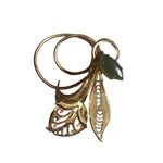 Mid Century Western Germany Gold Tone Filigree Green Jade Floral Brooch Women’s Photo 7