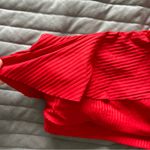 ALBION FIT  Icon Wave Ribbed Ruffle One Shoulder Bikini Swim Top Poppy Red Small Photo 2