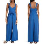 Farm Rio  Belted Pleated Linen-blend Jumpsuit In Blue, Size Small, $270 Photo 7